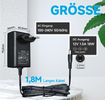 Preview: Ladegerät 12 V 1,5 A/1500 mA / Runder Stecker